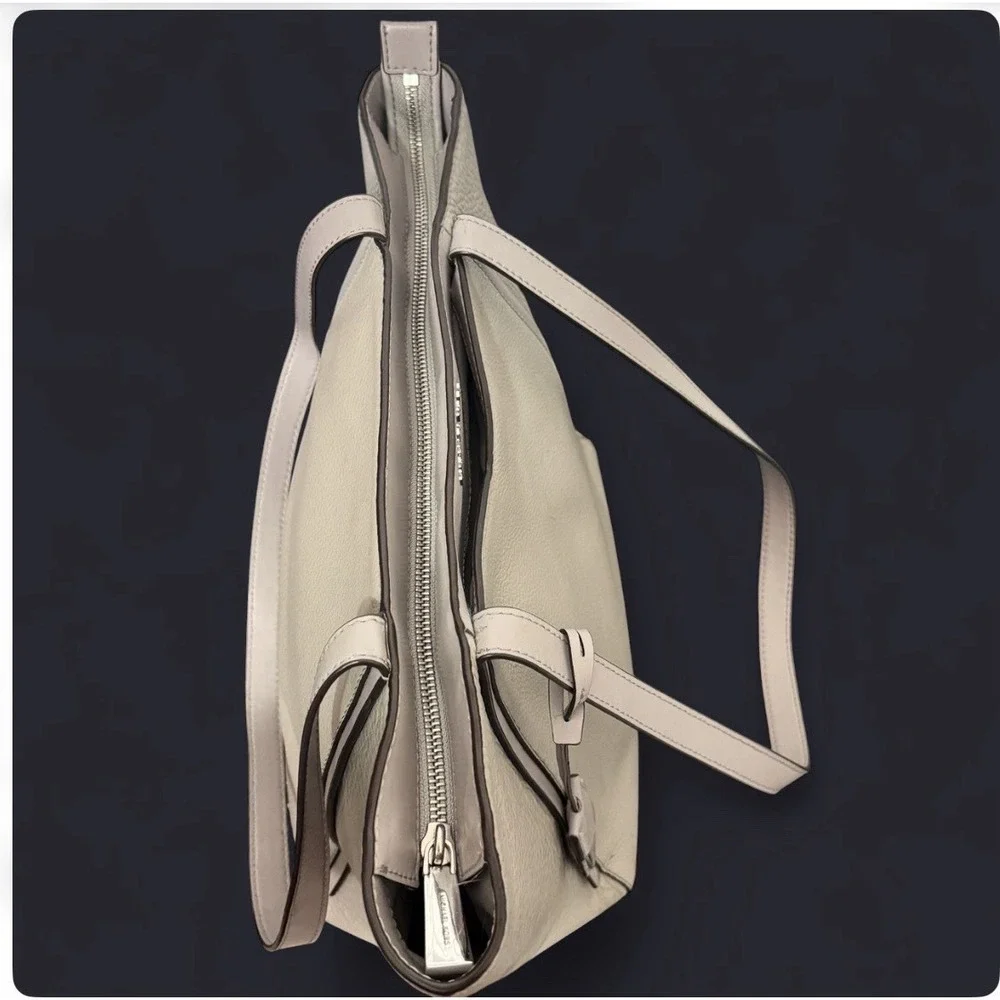 Michael Kors Pebbled‎ Leather Tote Shoulder Bag Grey Beige Office Quiet Luxury